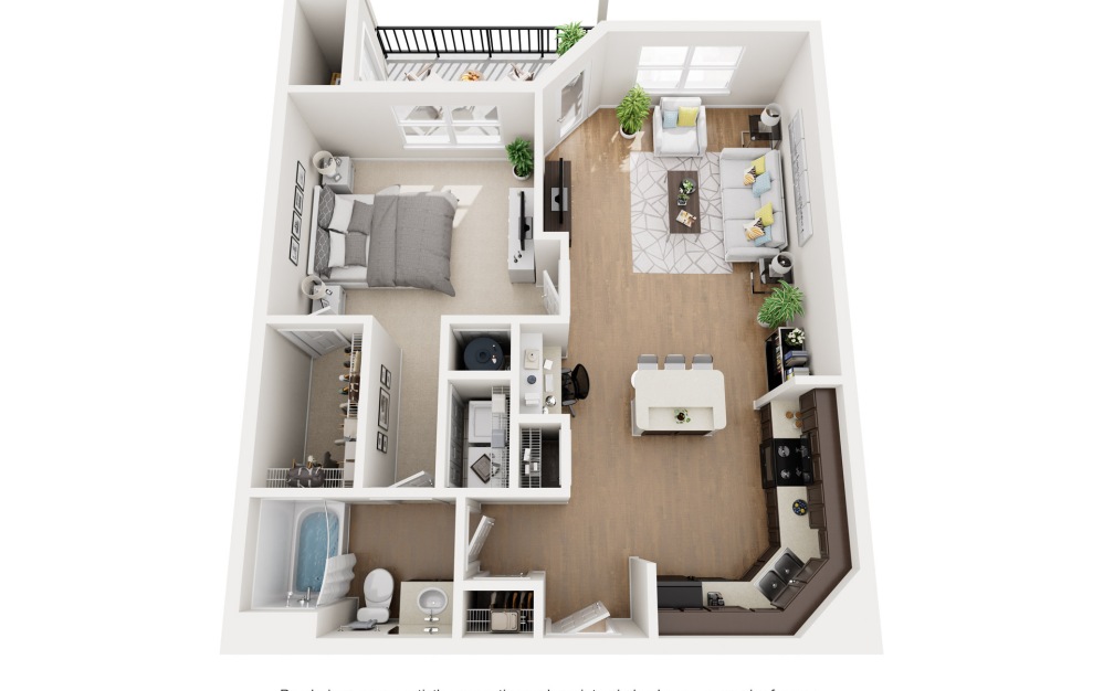The Rawling - 1 bedroom floorplan layout with 1 bathroom and 792 square feet